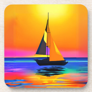 Sailboat Against a Vibrant Ocean Sunset Coaster