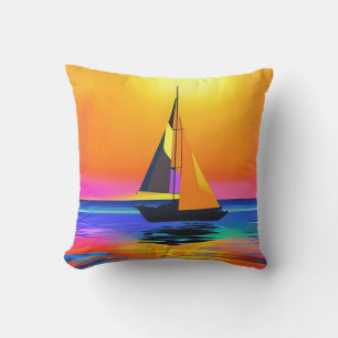 Sailboat Against a Vibrant Ocean Sunset Cushion