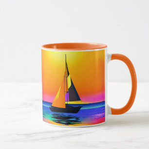 Sailboat Against a Vibrant Ocean Sunset Mug