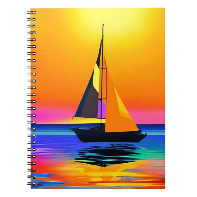 Sailboat Against a Vibrant Ocean Sunset Notebook (Front)