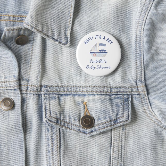 Sailboat Ahoy! It's A Boy Boy Baby Shower 6 Cm Round Badge (In Situ)