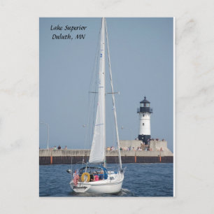 Sailboat Ahoy!, Lake Superior Duluth, MN Postcard