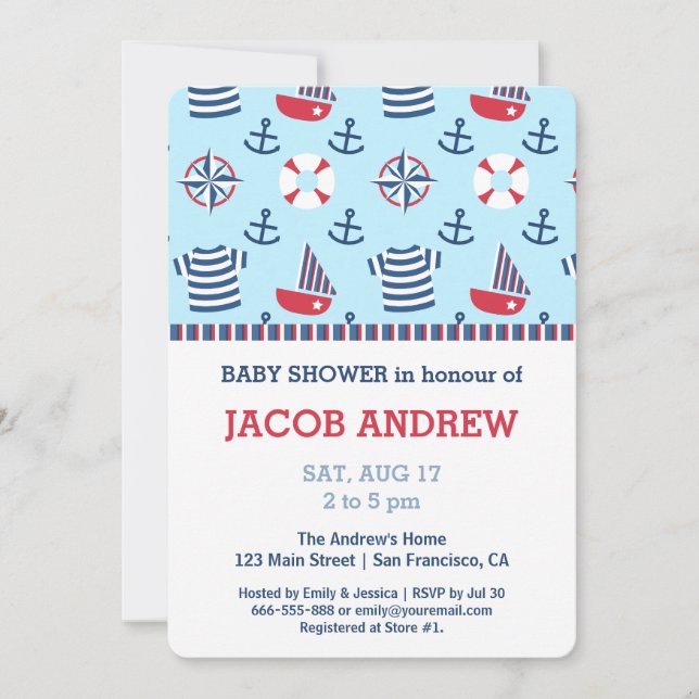 Sailboat Anchor Nautical Pattern baby shower Invitation (Front)