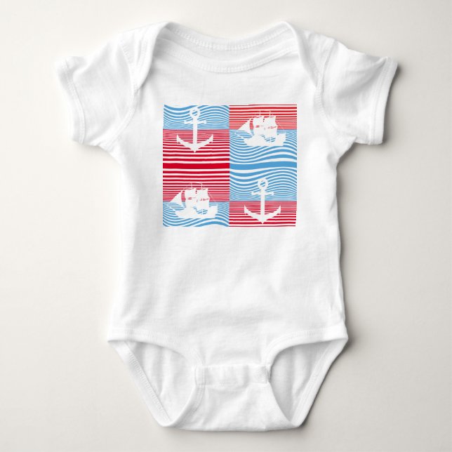 Sailboat and anchor pattern baby bodysuit (Front)