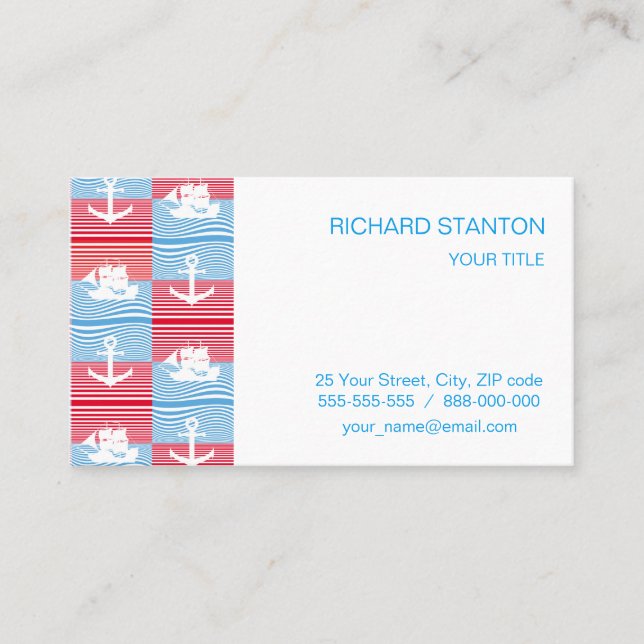 Sailboat and anchor pattern business card (Front)