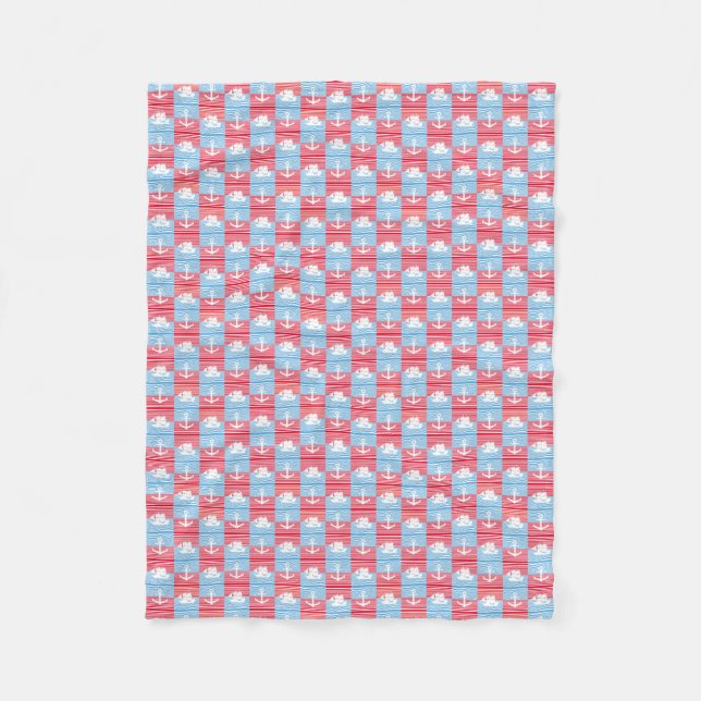 Sailboat and anchor pattern fleece blanket (Front)