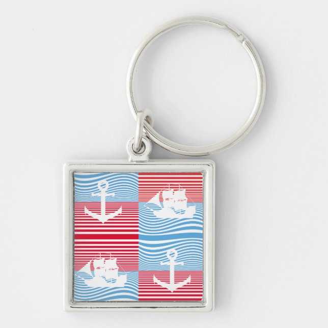 Sailboat and anchor pattern key ring (Front)