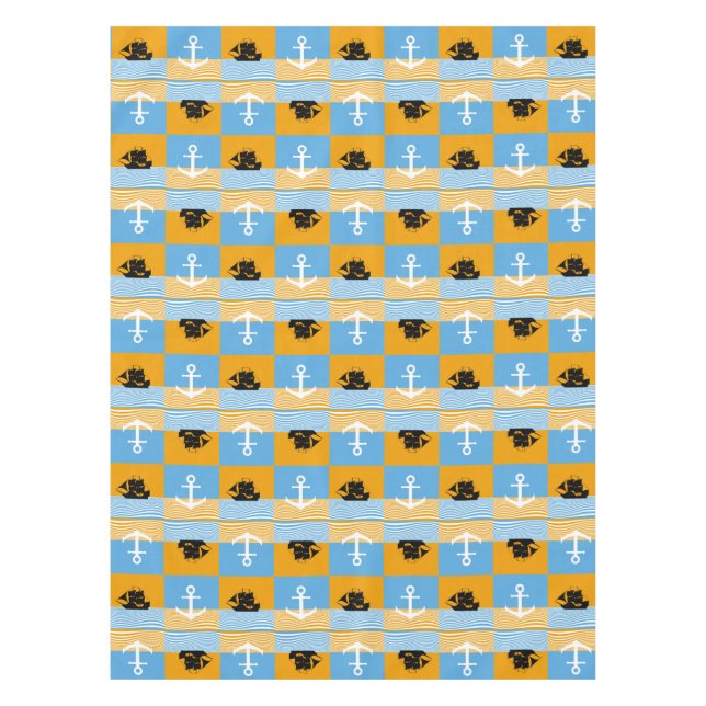 Sailboat and anchor pattern tablecloth (Front)