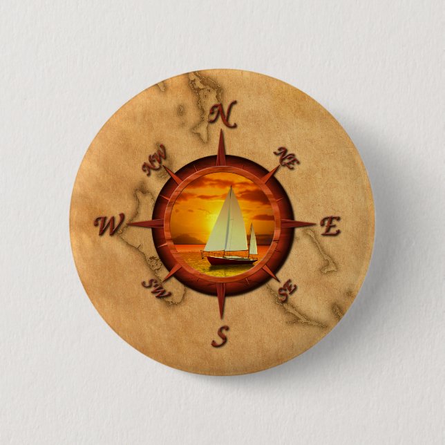 Sailboat And Compass Rose 6 Cm Round Badge (Front)