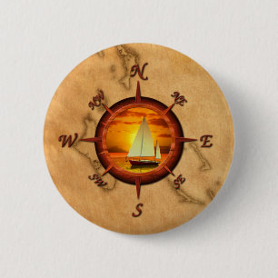 Sailboat And Compass Rose 6 Cm Round Badge