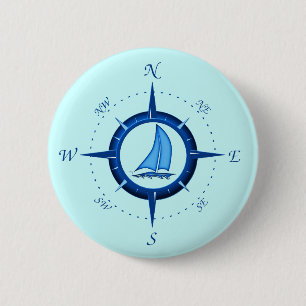Sailboat And Compass Rose 6 Cm Round Badge