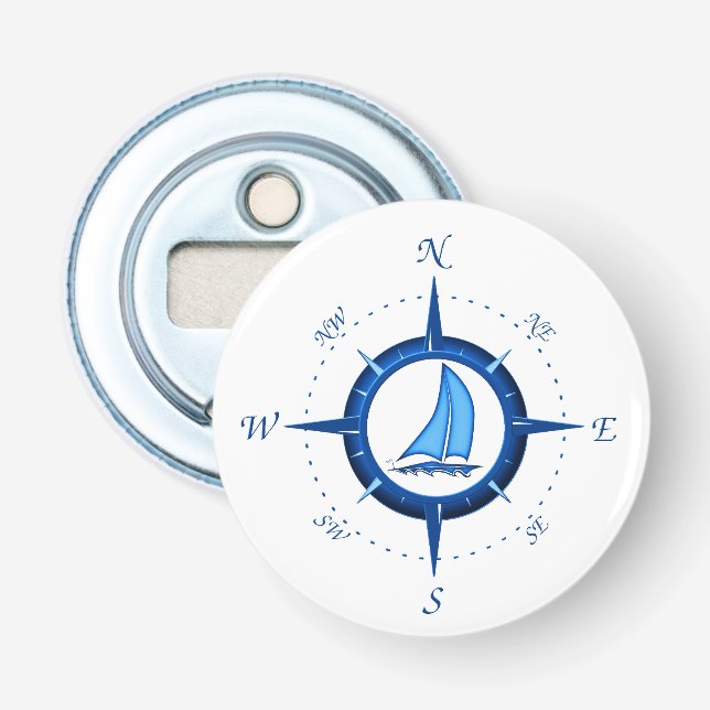 Sailboat And Compass Rose Bottle Opener (Front)