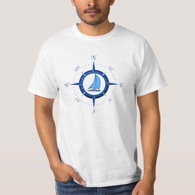 Sailboat And Compass Rose T-Shirt (Front)