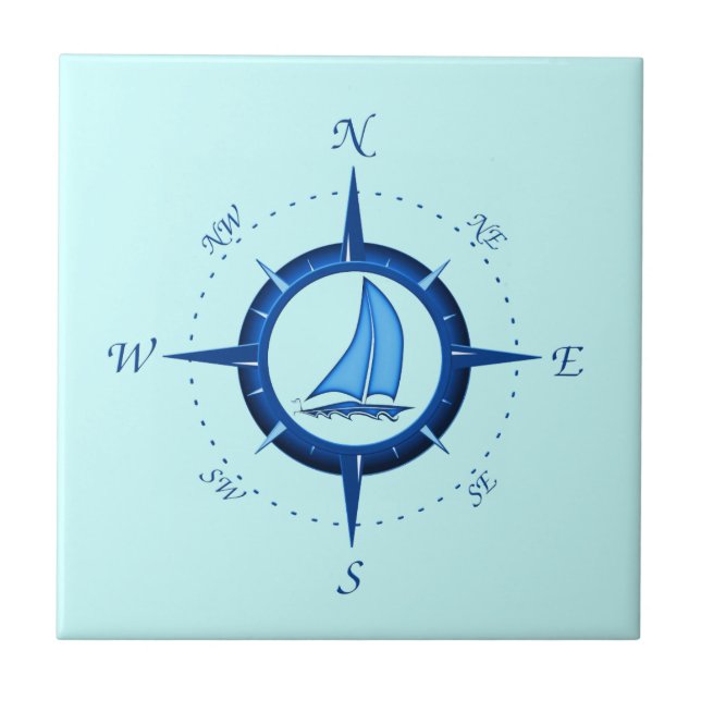Sailboat And Compass Rose Tile (Front)