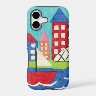 Sailboat and Hot Air Balloon with Cityscape