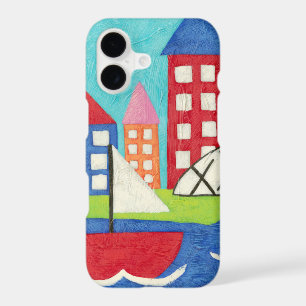 Sailboat and Hot Air Balloon with Cityscape