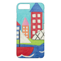 Sailboat and Hot Air Balloon with Cityscape