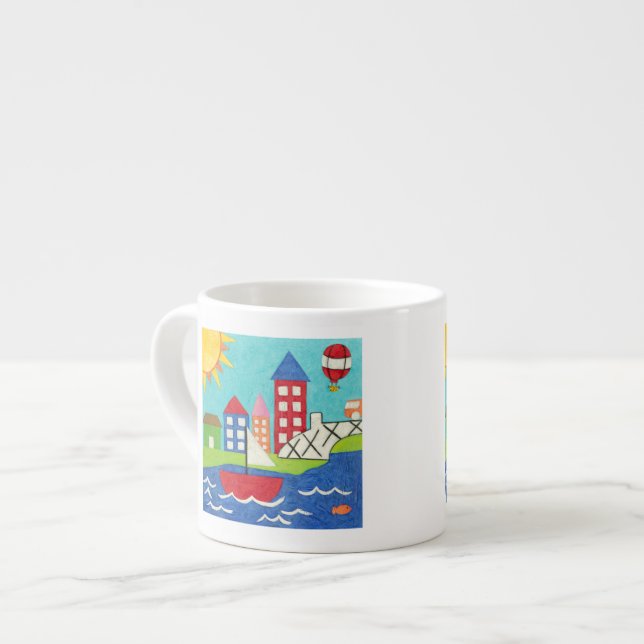 Sailboat and Hot Air Balloon with Cityscape Espresso Cup (Front Left)