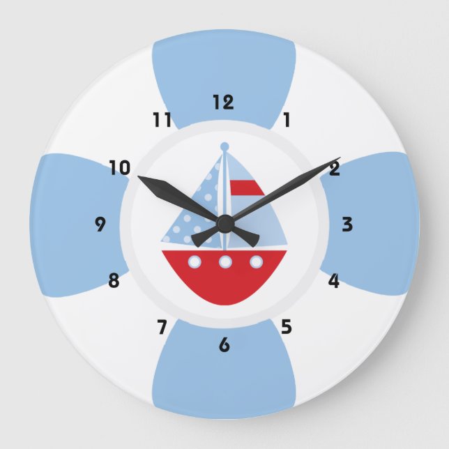 Sailboat and Life Ring Large Clock (Front)