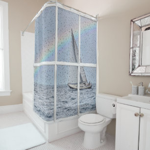 Sailboat and Rainbow in Window Shower Curtain
