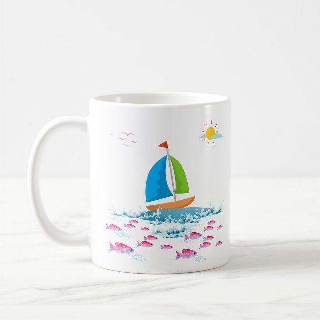 Sailboat and Red fish Coffee Mug (Left)