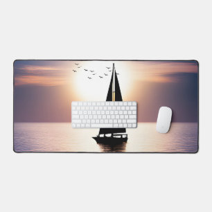 Sailboat and Seagull Sunset Scene Desk Mat