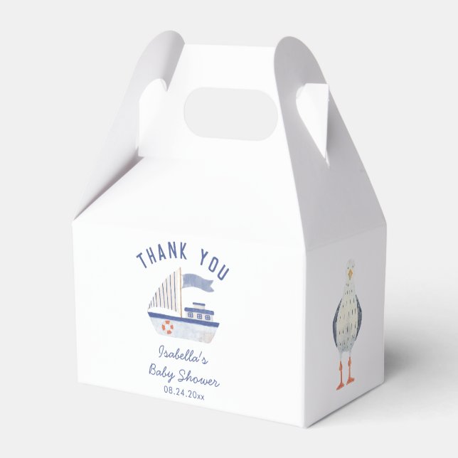 Sailboat and Seagull Thank You Boy Baby Shower Favour Box (Front Side)