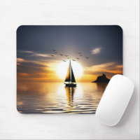 Sailboat and Seagulls At Sunset