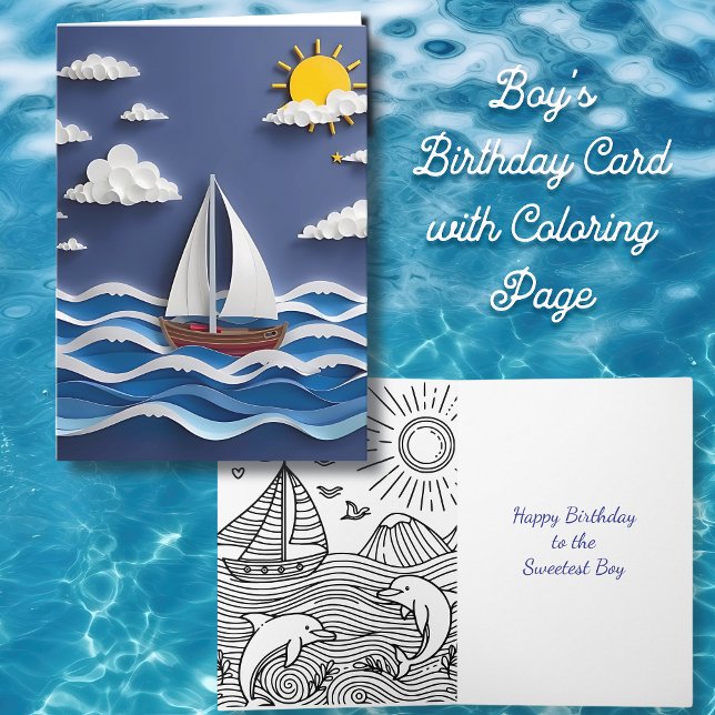 Sailboat and Sunshine | Birthday Colour Page Card (Creator Uploaded)