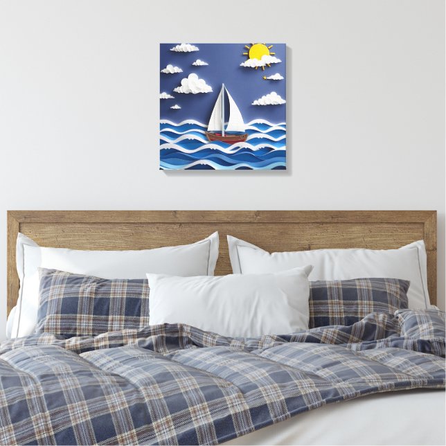 Sailboat and Sunshine | Paper Quilling  Canvas Print (Insitu(Bedroom))