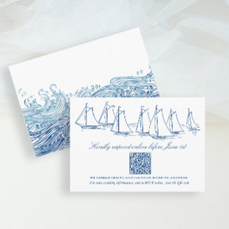 Sailboat and Waves Wedding Online RSVP QR Code Enclosure Card