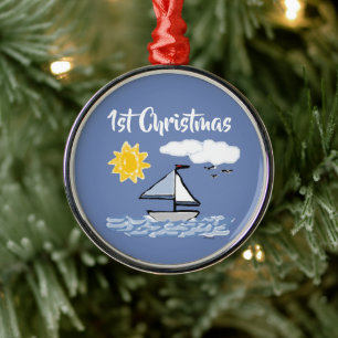 Sailboat Animated 1st Christmas Metal Tree Decoration