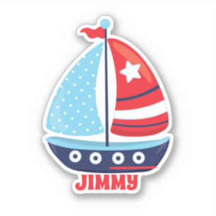 Sailboat Art Red Blue Navy Name Craft