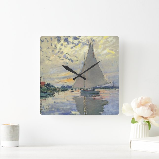 Sailboat at Le Petit-Gennevilliers by Claude Monet Square Wall Clock (Home)