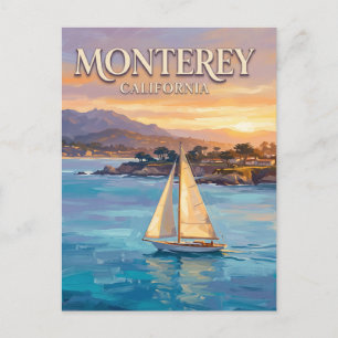 Sailboat at Monterey Bay Sunset California Postcard