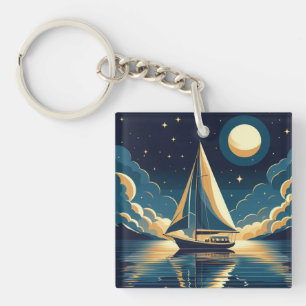 Sailboat at night key ring