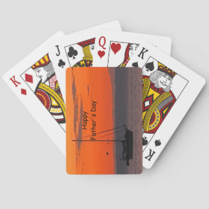 Sailboat at Orange Sunset Happy Father's Day Playing Cards