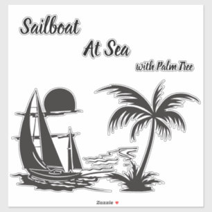 Sailboat at Sea with Palm Tree – Tropical Beach