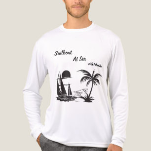 Sailboat at Sea with Palm Tree – Tropical Beach Tri-Blend Shirt