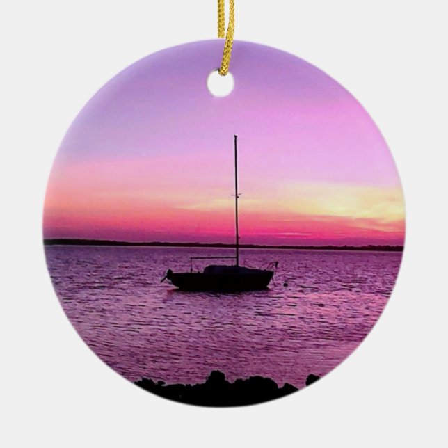 SAILBOAT AT SUNRISE CHRISTMAS/FUN ORNAMENT (Front)