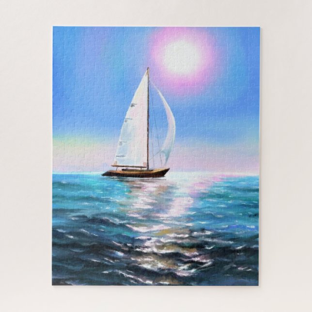 Sailboat at Sunrise - Drawing - Jigsaw Puzzle (Vertical)