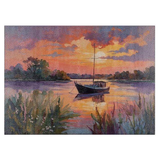 Sailboat at Sunrise Watercolor Art Cutting Board (Front)