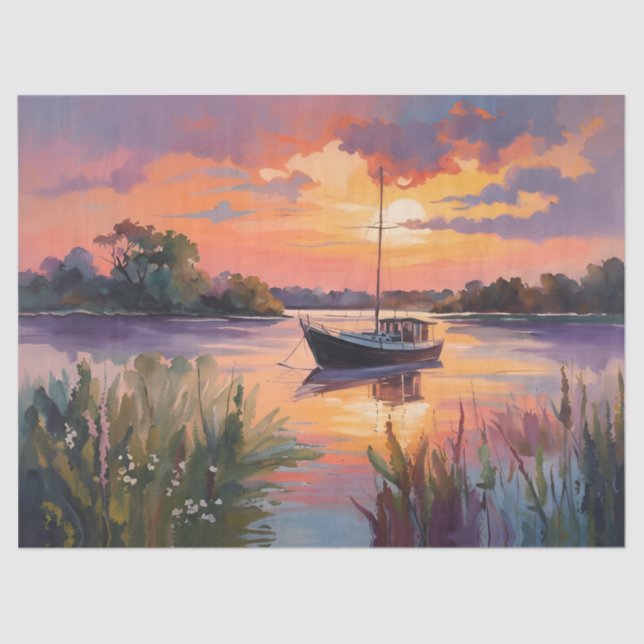 Sailboat at Sunrise Watercolor Art Tissue Paper (Front)