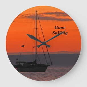Sailboat at Sunset Clock, Orange Sky Large Clock