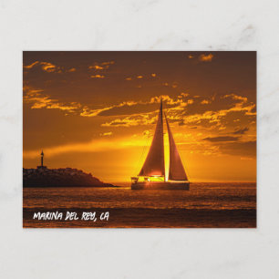 Sailboat at Sunset - Marina Del Rey, CA Postcard