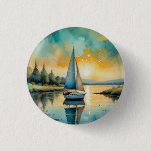 sailboat at sunset painting 3 cm round badge