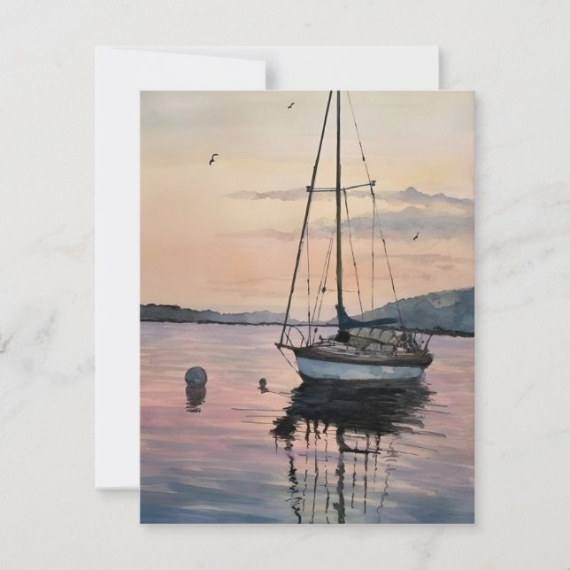 Sailboat At Sunset Watercolor Holiday Card (Front)