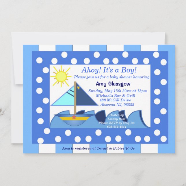 Sailboat Baby Boy Shower Invitation (Front)