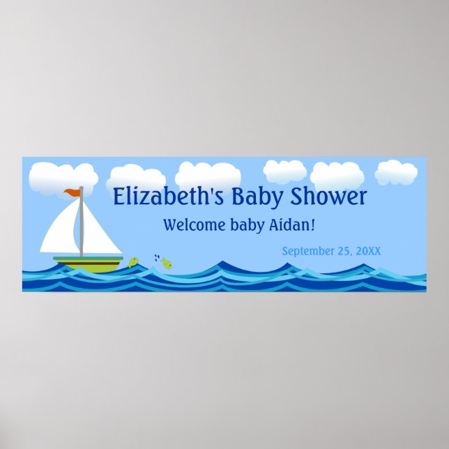 Sailboat Baby Shower Banner Poster (Front)