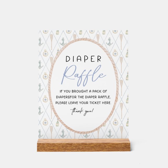 Sailboat Baby Shower Games - Diaper Raffle Sign (Front)